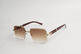 Cartier-B2-Rimless-Brown-Golden-Wooden-Sunglasses