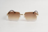 Cartier-B2-Rimless-Brown-Golden-Wooden-Sunglasses