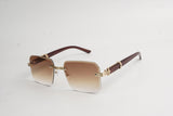 Cartier-B2-Rimless-Brown-Golden-Wooden-Sunglasses