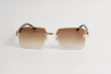 Cartier-B2-Rimless-Brown-Golden-Wooden-Sunglasses
